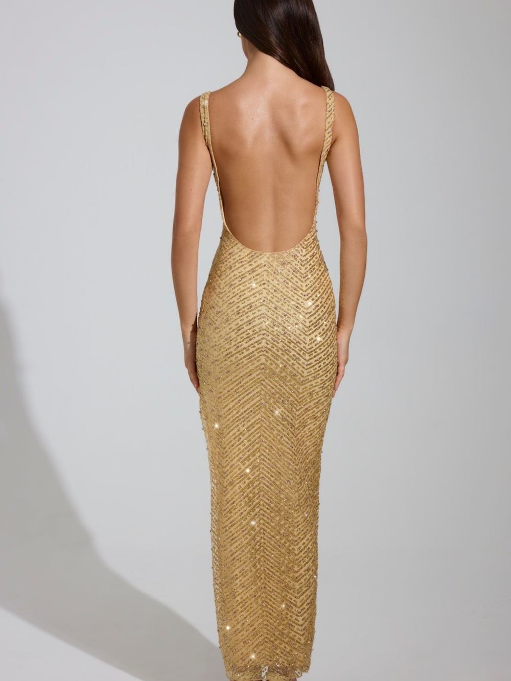 Oh Polly Gold Sequin Maxi Dress with Side Slit - Picture 2 of 2